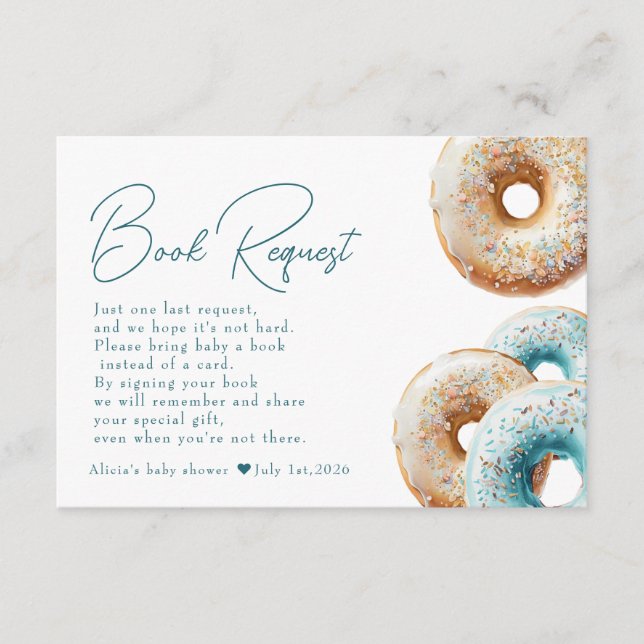 Donut | Begäran om Blue Gingham Boy Shower Bok Tilläggskort (Framsida)