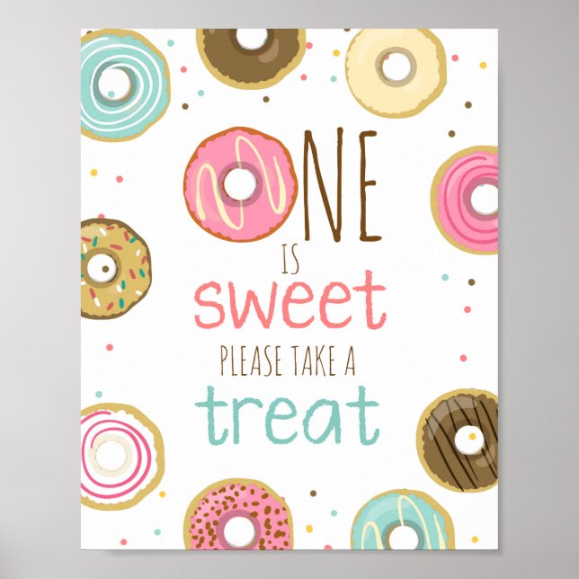 Donut Birthday Bord Sign Doughnut Ta ett fördrag Poster (Framsidan)
