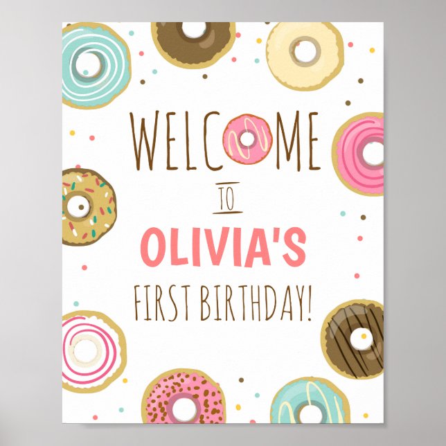 Donut Birthday Bord Sign Välkomstskylt Doughnut Poster (Framsidan)