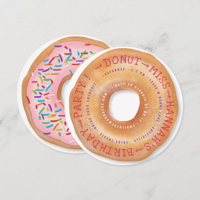 Donut Birthday Cute Sprinkled Doughnut Text Circle Inbjudningar (Fram/baksida)