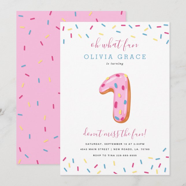 Donut Birthday-firande | En Inbjudningar (Fram/baksida)