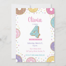 Donut Birthday-inbjudan, 4e födelsedagen-inbjudan Inbjudningar