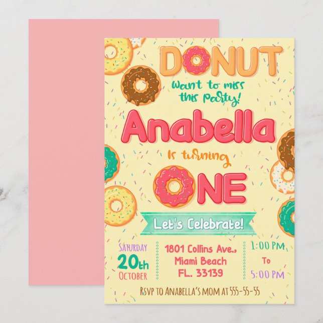 Donut Birthday inbjudan, Donut party Inbjudningar (Fram/baksida)
