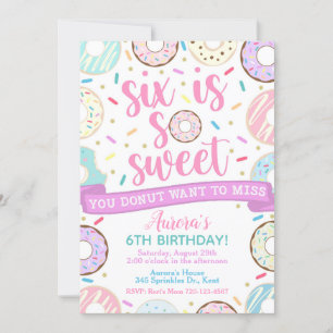 Donut Birthday-inbjudan, sex är Sweet-inbjudan Inbjudningar