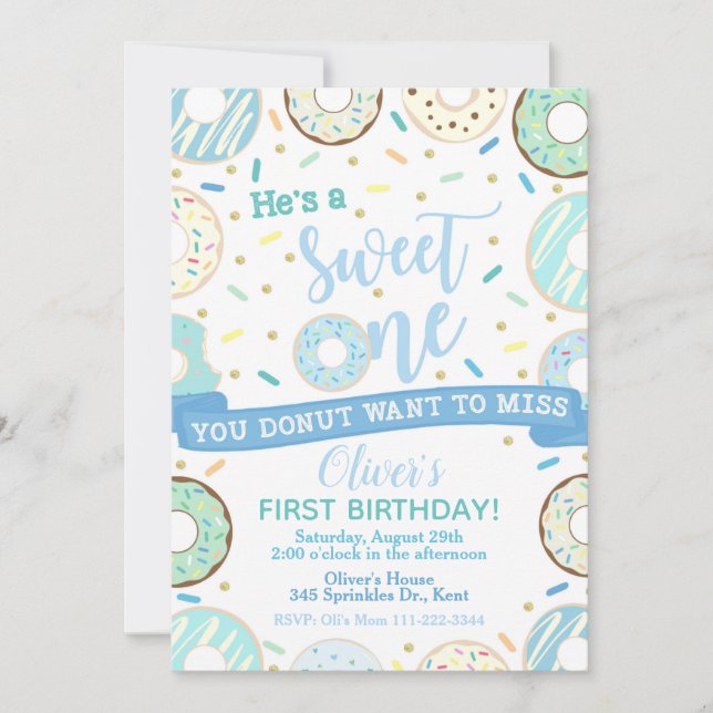 Donut Birthday-inbjudan svet en Party Inbjudningar (Framsida)