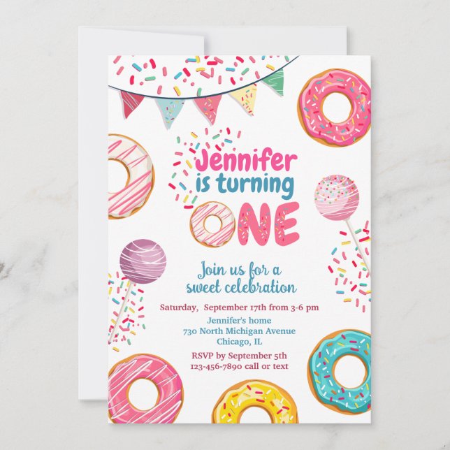 Donut Birthday-inbjudan svet ONE Inbjudningar (Framsida)