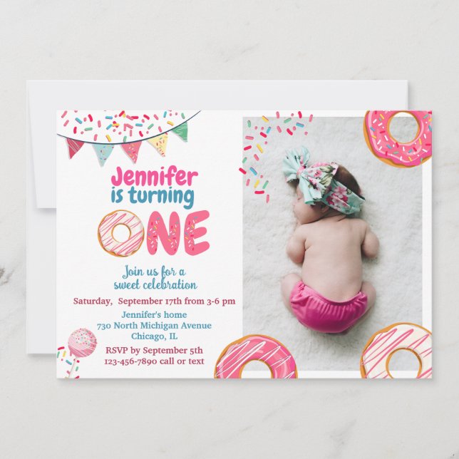 Donut Birthday-inbjudan svet ONE Inbjudningar (Framsida)
