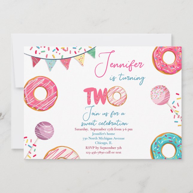Donut Birthday-inbjudan Sweet TWO Inbjudningar (Framsida)