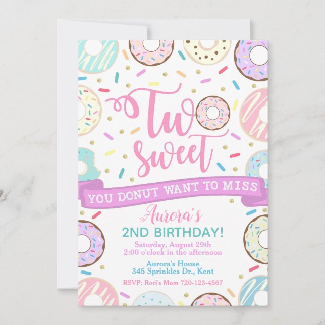 Donut Birthday-inbjudan två Sweet Party Inbjudningar (Framsida)