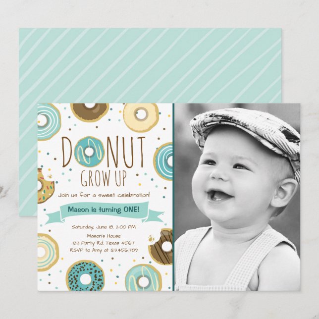 Donut Birthday-inbjudan: Väg upp Party Inbjudningar (Fram/baksida)