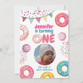 Donut Birthday Photo Investiget Sweet ONE Inbjudningar