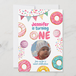 Donut Birthday Photo Investiget Sweet ONE Inbjudningar