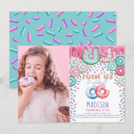 Donut Birthday Photo Sprinkles Colorful Inbjudningar