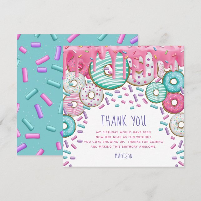Donut Birthday Sprinkles Cute Tack Kort (Fram/baksida)