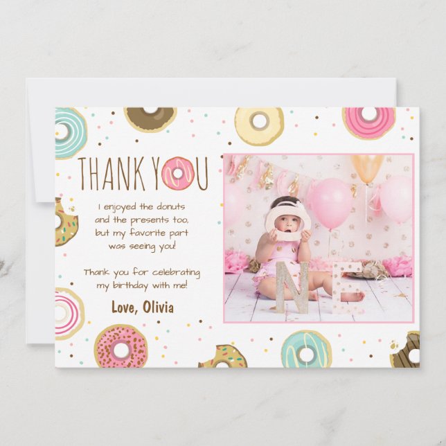Donut Birthday Tack för att du kort Rosa Girl Girl (Framsida)