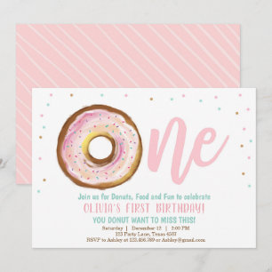 Donut Bjud in en flicka 1:a födelsedagen Party Swe Inbjudningar