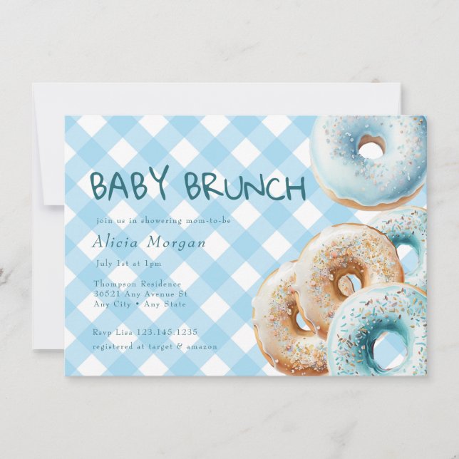 Donut | Blue Gingham Boy Shower Inbjudningar (Framsida)