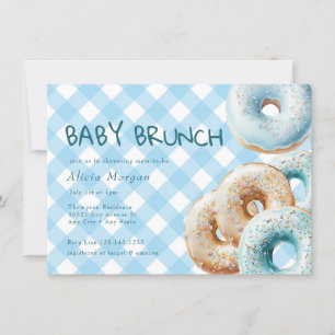 Donut Blue Gingham Boy Shower Inbjudningar
