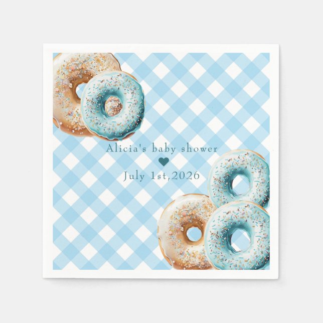 Donut | Blue Gingham Boy Shower Pappersservett (Framsidan)