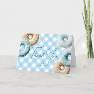 Donut Blue Gingham Boy Shower Tack Kort