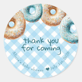 Donut | Blue Gingham Boy Shower Tack Runt Klistermärke