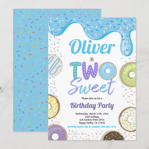 Donut Boy Two Sweet 2nd Birthday Party Blue Inbjudningar