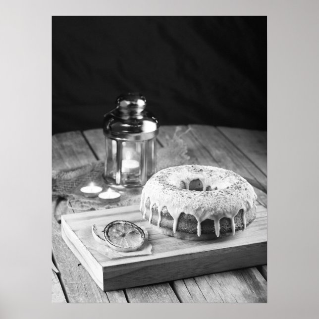 Donut Cake med Icing Glaze på Rustic Wooden Bord Poster (Framsidan)