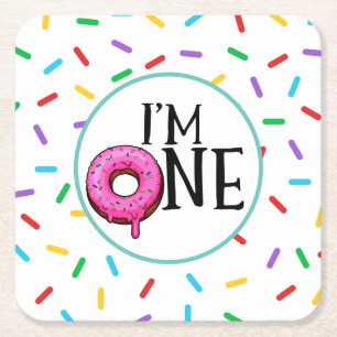 Donut Colorful Jag är en första födelsedag Underlägg Papper Kvadrat