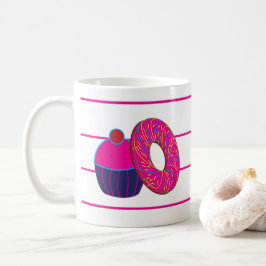 Donut Cupkaka Rosa Rand Mönster Kaffemugg