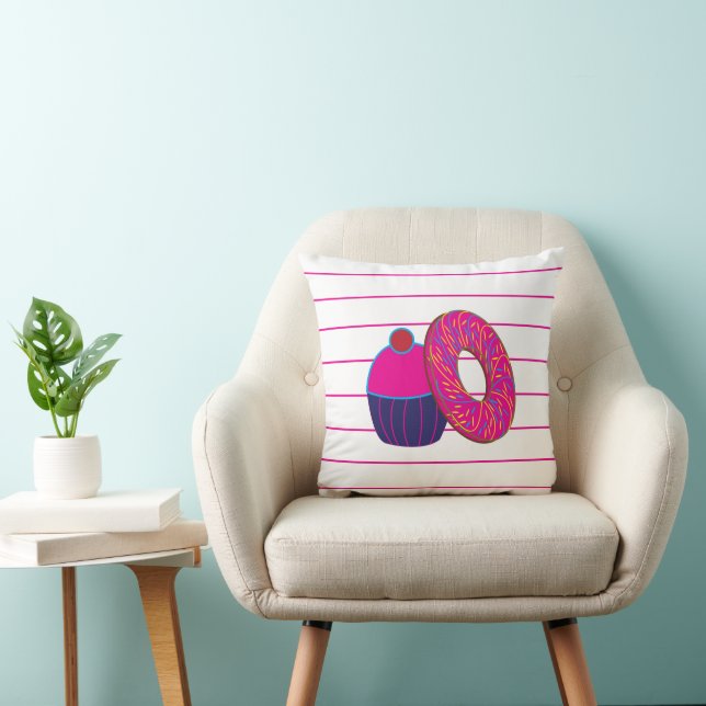 Donut Cupkaka Rosa Rand Mönster Kudde (Stol)