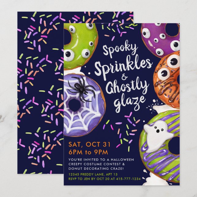 Donut Decorating Halloween fest Inbjudningar (Fram/baksida)