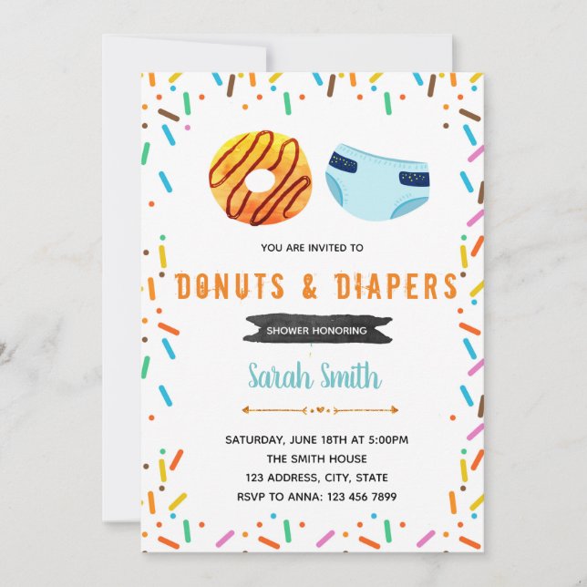 Donut Diaper Party-inbjudan Inbjudningar (Framsida)