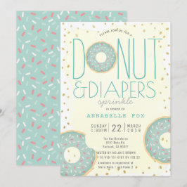 Donut & Diaper Sprinkle Grönt Guld Baby Shower Inbjudningar