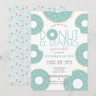 Donut & Diaper Sprinkle Mint Grönt Baby Shower Inbjudningar