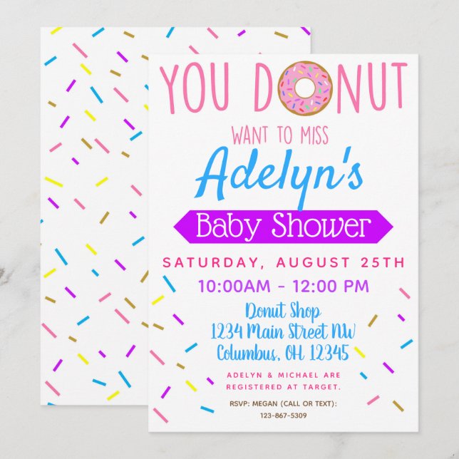 Donut, Doughnut Baby Shower Inbjudan (Fram/baksida)
