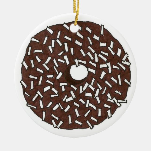Donut Dozen Chocolate Coconut Doughnut Pastry Julgransprydnad Keramik (Framsidan)