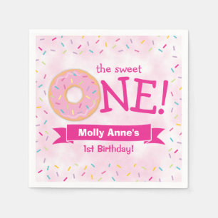 Donut First Birthday Rainbow Sprinkles Girl Rosa Pappersservett