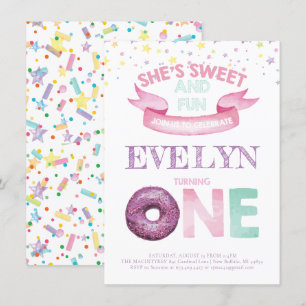 Donut First Birthday Watercolor Inbjudningar