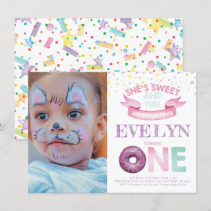 Donut First Birthday Watercolor Photo Inbjudningar
