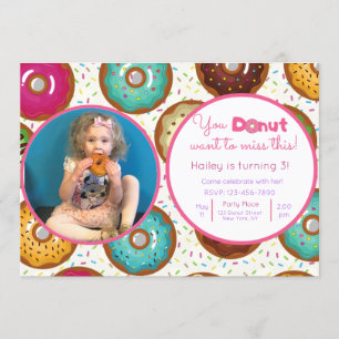 Donut Födelsedagsfest Fotoinbjudan Inbjudningar