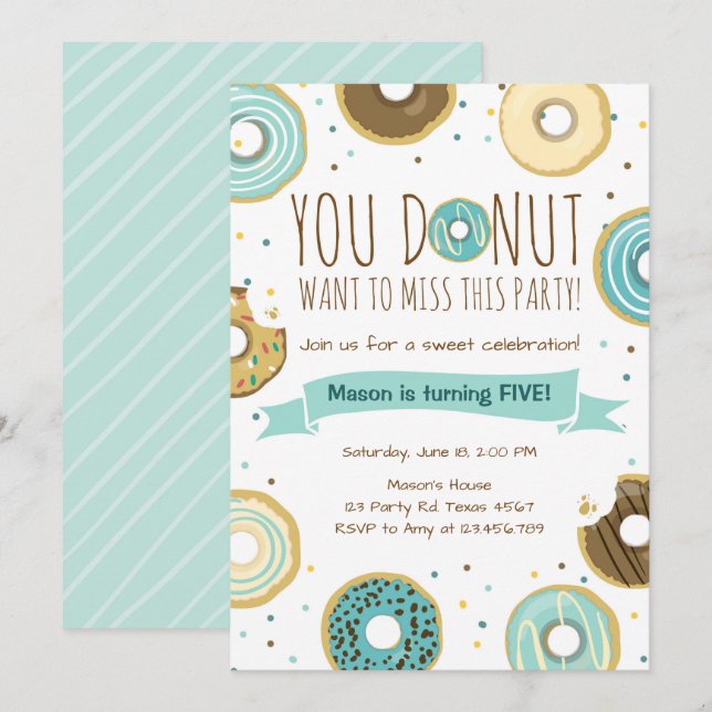Donut Födelsedagsfest inbjudan Donut vill missa (Fram/baksida)