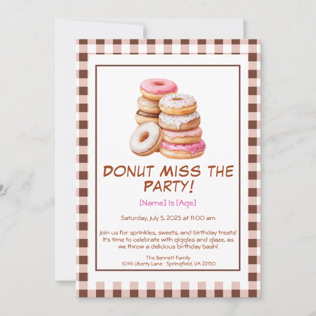 Donut Födelsedagsfest inbjudan - Färgämnen och Rol (Framsida)