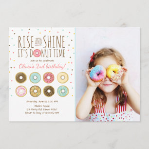 Donut Födelsedagsfest inbjudan Stiga upp och Shine