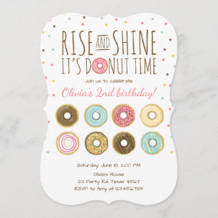 Donut Födelsedagsfest inbjudan Stiga upp och Shine