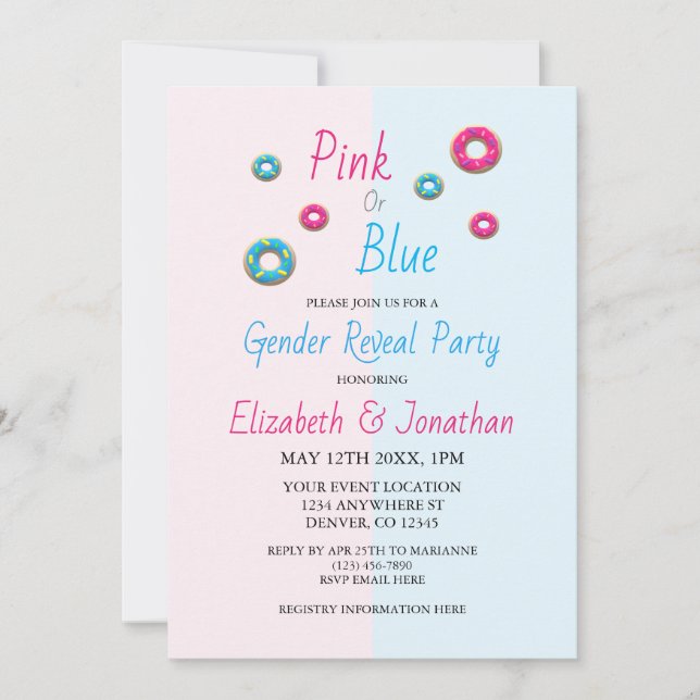Donut Gender Reveal Inbjudningar (Framsida)