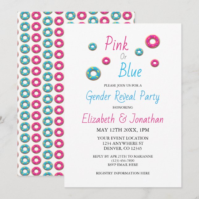 Donut Gender Reveal Inbjudningar (Fram/baksida)