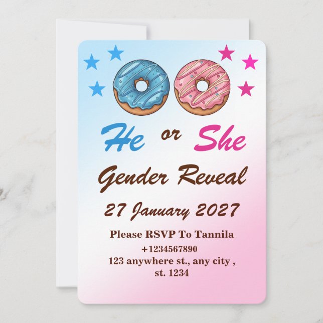 Donut Gender Reveal InvitatIon Card Inbjudningar (Framsida)