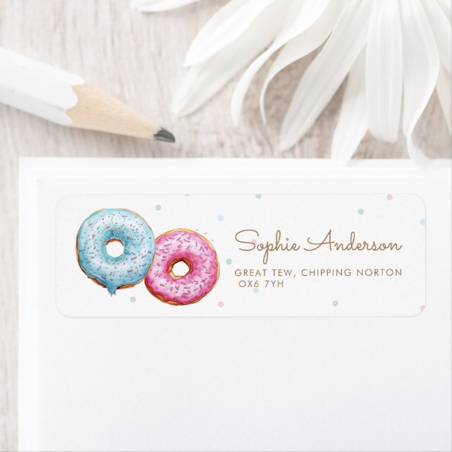 Donut Gender Reveal Party Adress Returadress Etikett (Insitu)