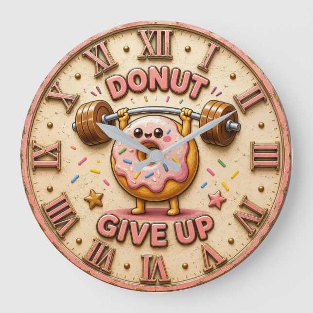 Donut Give Up Funny Fitness Donut Decor Stor Klocka (Framsida)