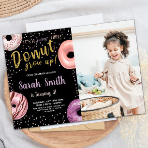 Donut Glitter Shadow Photo Donut Birthday Inbjudningar